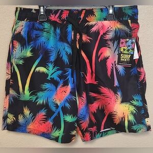 Surf Society Men's Rainbow Palm Swim Shorts W/pockets Size M